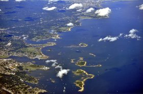 Aerial view of Norwalk Harbor and vicinity