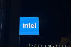 Intel's logo on a sign outside a pop-up store on Oxford Street