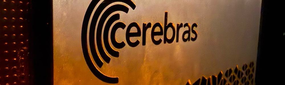 Cerebras logo on the front of its rack server solution