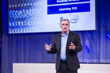 Intel CEO Brian Krzanich speaking at the Ericsson press conference