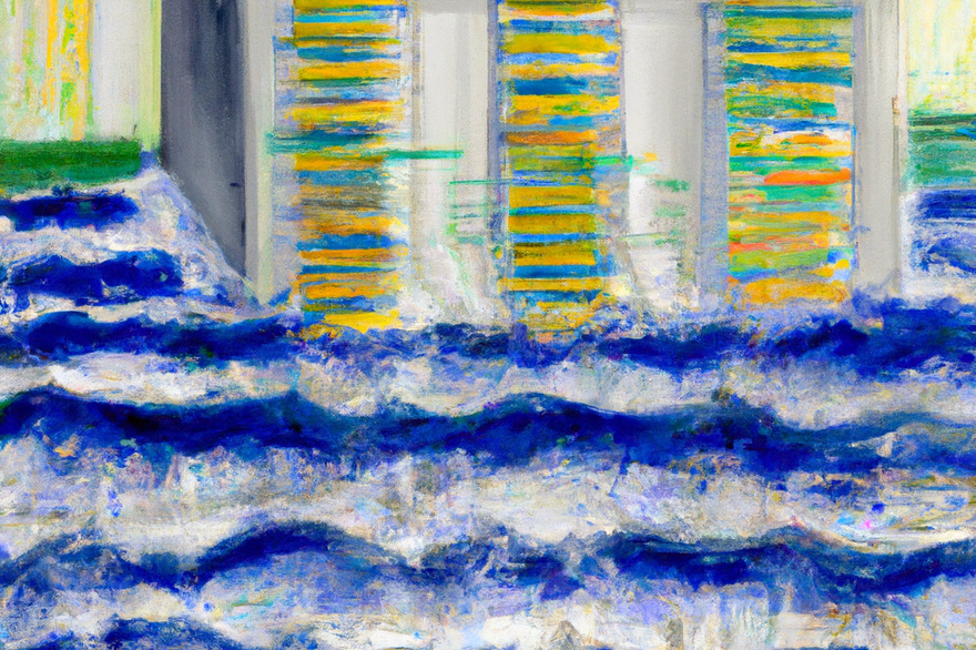 94 OpenAI DALL·E 2  - A data center being lapped by gentle waves, oil pastel 3.png