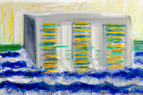94 OpenAI DALL·E 2  - A data center being lapped by gentle waves, oil pastel 3.png