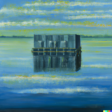 96 OpenAI DALL·E 2 A data center floating on a still lake, with a reflection, oil painting 2.png