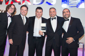 Sberbank's data center team between Mercury Engineering's Ronan O'Kane (2nd left) and Digital Realty Trust's Adam Levine (Right)