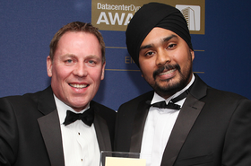 Harkeeret Singh, director of energy and sustainable IT at Thomson Reuters celebrates his award for outstanding contribution to the industry