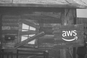 A haunted house with the Amazon Web Services (AWS) logo