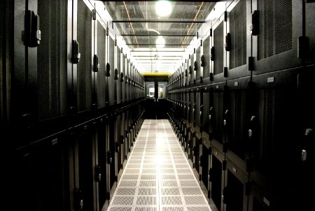 A colocation data center aisle
