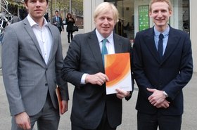 The Datawise management and Mayor of London Boris Johnson (center)