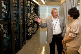 Brocade CTO Dave Stevens and US congresswoman Anna Eshoo during her 2011 visit to Brocade's headquarters.