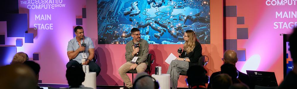 – (L-R): Ken Claffey, VDURA; Jonmichael Hands, FarmGPU; Charlotte Trueman, DCD; Berenice Baker/SDxCentral
