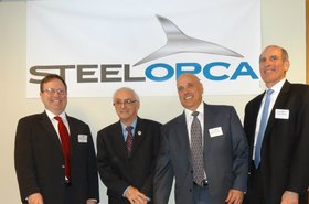 Steel ORCA team with South Brunswick Mayor (L-R Dennis Cronin- COO, Mayor Frank Gambatese, Dave Crocker- CEO, Paul Tufano- CFO). Image courtesy of Steel ORCA