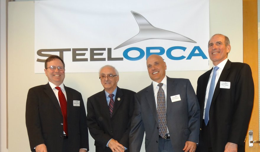 Steel ORCA team with South Brunswick Mayor (L-R Dennis Cronin- COO, Mayor Frank Gambatese, Dave Crocker- CEO, Paul Tufano- CFO). Image courtesy of Steel ORCA