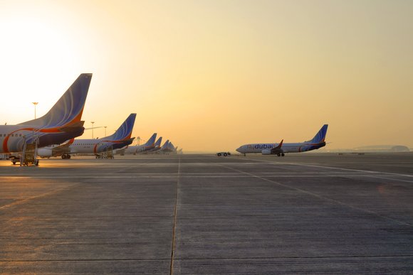 FlyDubai aircraft parked at Terminal 2, DBX