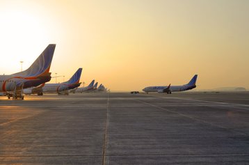 FlyDubai aircraft parked at Terminal 2, DBX