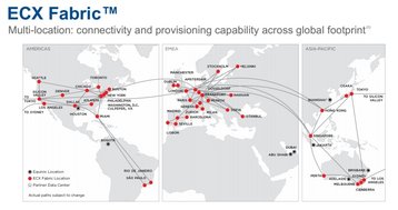 A map illustrating Equinix's Cloud Exchange Fabric service, which will operate on a global scale from December 2018