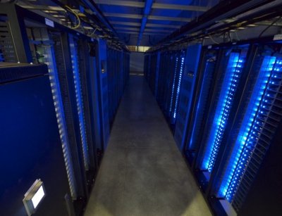 An aisle at Facebook's data center in Prineville, Oregon, whose designs were first to be released through the Open Compute Project. Courtesy of Open Compute Foundation.