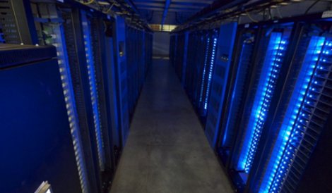 A server aisle at Facebook's Prineville, Oregon, data center