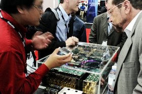 A prototype Sparc server by Fujitsu on display at a trade show