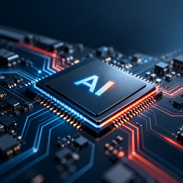 Futuristic AI Chip on Glowing Circuit Board