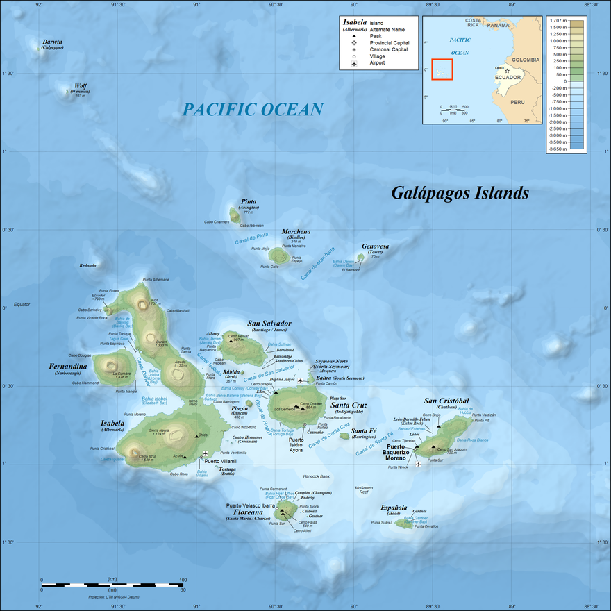 Galapagos Islands topographic map from Wikipedia
