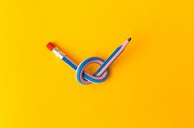 A flexible pencil on a yellow background