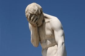 Facepalm: Cain statue by Henri Vidal in the public Tuileries Garden, Paris, France