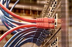 Server rack with Ethernet cables