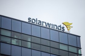 SolarWinds logo in front of their office for Brno