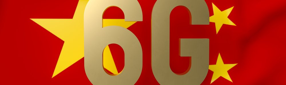 Render of 6G in gold on set in front of the Chinese flag