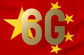 Render of 6G in gold on set in front of the Chinese flag