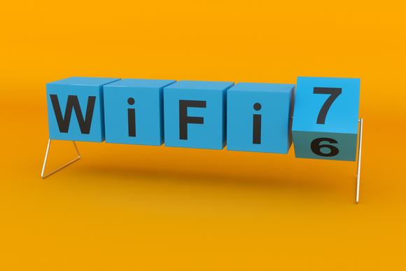 3D illustration of bricks shifting from Wi-Fi 6 to 7