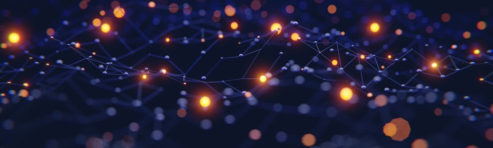 Blue network with bright orange dots and shallow depth of field