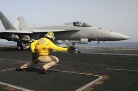 GettyImages- A shooter launches an F/A-18E Super Hornet from USS Dwight D Eisenhower