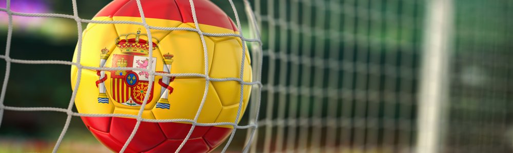 Football with Spanish flag superimposed; kicked into goal