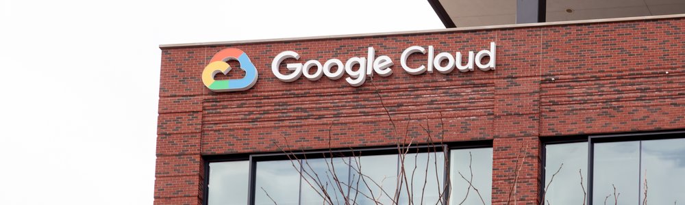 Google Cloud logo sign on the building in Chicago, Illinois
