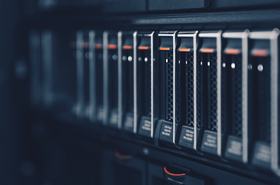 Close up view of storage array with flash disks