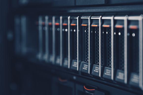 Close up view of storage array with flash disks