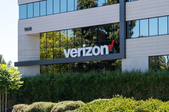 Verizon sign on the office building in San Diego, CA, USA