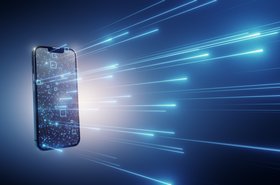 3D rendering of a smart phone for concepts like internet speeds & API calling