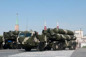 The S-400 Triumf Russian long range surface to air missile systems march featured in the Red Square Moscow Victory Parade