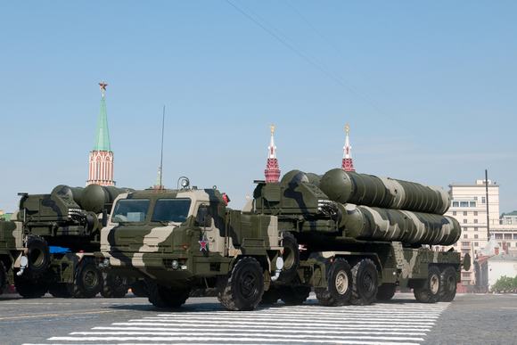 The S-400 Triumf Russian long range surface to air missile systems march featured in the Red Square Moscow Victory Parade