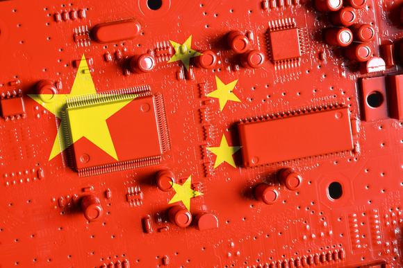 flag of the Republic of China on a red painted printed circuit board