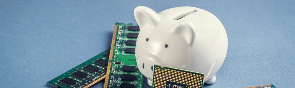 Piggy bank next to an assortment of chips