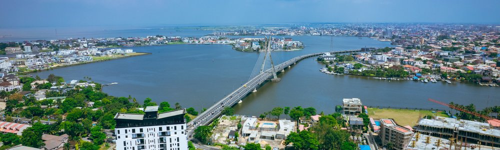 Landscape of Ikoyi neighbourhood in Lagos, Nigeria showing Lekki-Ikoyi Link bridge