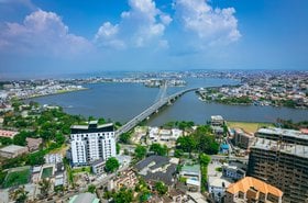 Landscape of Ikoyi neighbourhood in Lagos, Nigeria showing Lekki-Ikoyi Link bridge