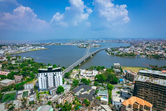 Landscape of Ikoyi neighbourhood in Lagos, Nigeria showing Lekki-Ikoyi Link bridge