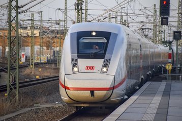 Deutsche Bahn ICE 4 train stopping at Leipzig Hauptbahnhof