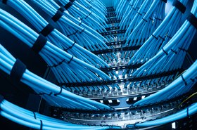 Network Cables Connected in Data Center Rack