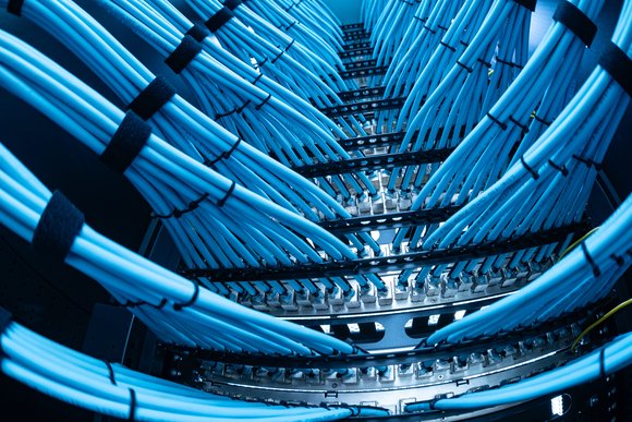 Network Cables Connected in Data Center Rack