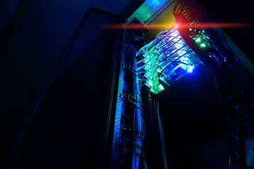 Server rack with cabling illuminated